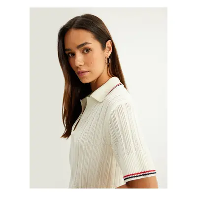 Koton Polo Neck Knitted Sweater Short Sleeve Textured