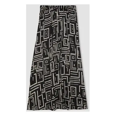 DEFACTO Pleated Patterned Satin Maxi Skirt