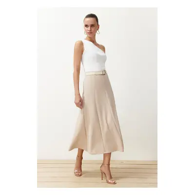 Trendyol Stone Flared Maxi Flexible Skirt