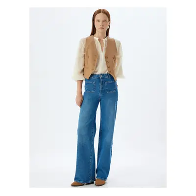 Koton Wide Leg Jeans High Waist Pocket Detailed Buttoned Jeans