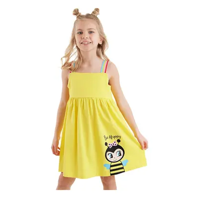 Denokids Bee Girl's Strappy Frilled Yellow Summer Dress