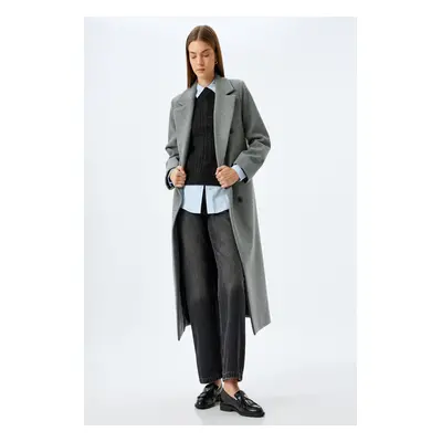 Koton Double Breasted Long Cashmere Coat with Pockets and Buttons