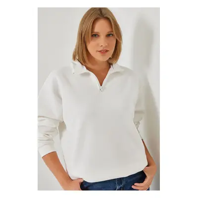 Bianco Lucci Women's Zippered Oversize Sweatshirt