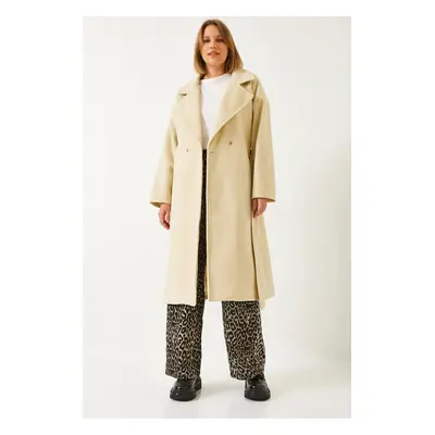 Bianco Lucci Women's Belted Long Patterned Coat