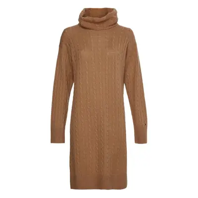 Tommy Hilfiger Dress - SOFTWOOL CABLE ROLL-NK DRESS brown