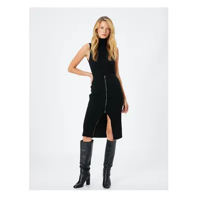 Koton Midi Knitwear Skirt With Slit Front Zipper