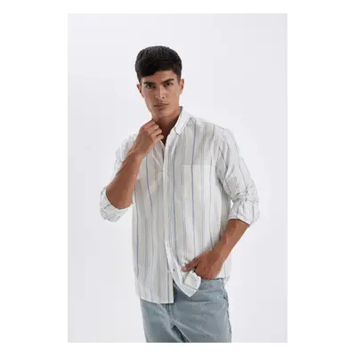 DEFACTO Regular Fit Oxford Button Down Polo Collar Striped Cotton Long Sleeve Shirt