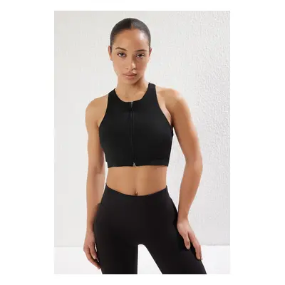 Trendyol Black Backed/Shaping Zippered Barbell Neck Knitted Sports Bra