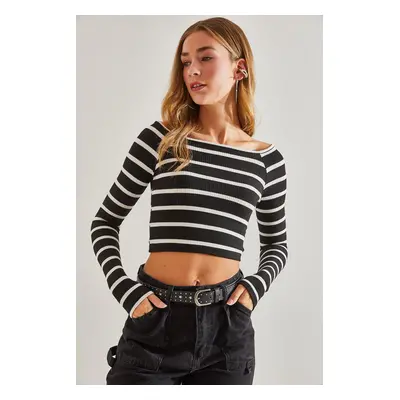 Bianco Lucci Women's Striped Crop Blouse