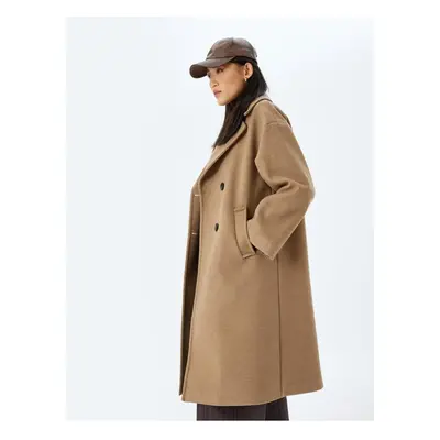 Koton Buttoned Pocket Long Double Breasted Oversize Stamp Coat