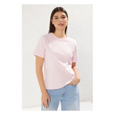 Trendyol Light Pink 100% Cotton Premium Basic Crew Neck Knitted T-Shirt