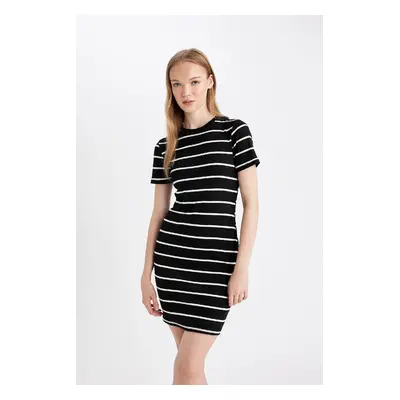 DEFACTO Coool Bodycon Crew Neck Striped Ribbed Camisole Short Sleeve Mini Dress