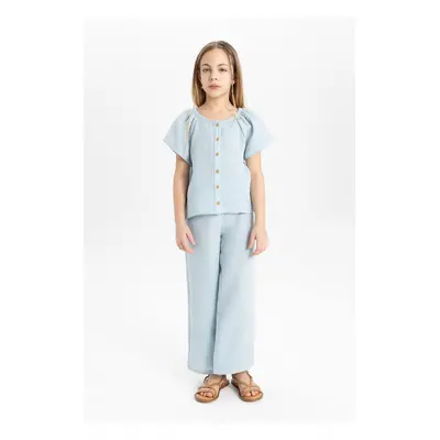 DEFACTO Girl 2-Piece Set Short Sleeve Buttoned Blouse Wide Leg Trousers