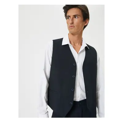 Koton Fabric Vest Sleeveless Buttoned Fleece Pocket Detail