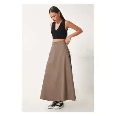 Happiness İstanbul Women's Mink Pocket Jacquard Suede Flared Skirt