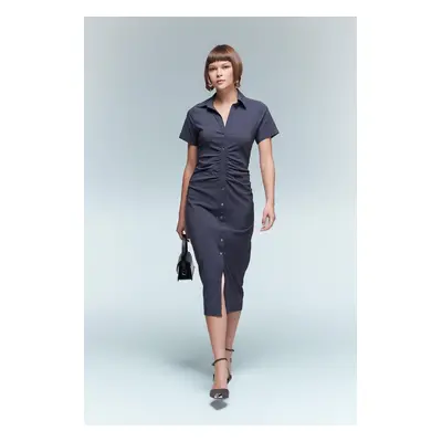 DEFACTO Shirt Collar Buttoned Half Sleeve Midi Dress