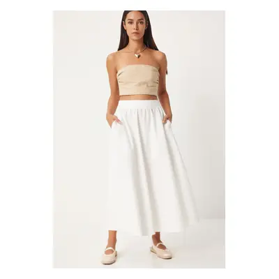 Happiness İstanbul Women's White Linen Blend Maxi Skirt