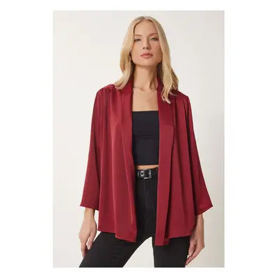 Happiness İstanbul Women's Burgundy Shawl Collar Stylish Satin Finish Jacket