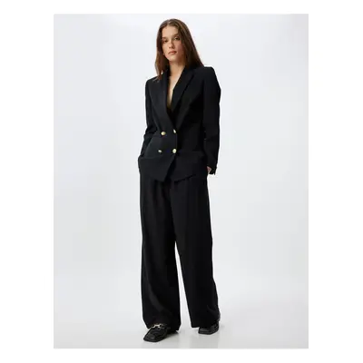 Koton Pleat Detailed Wide Leg Viscose Fabric Trousers with Pockets