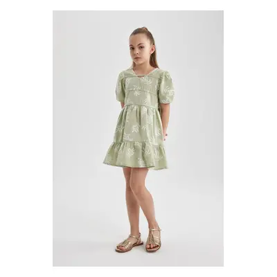 DEFACTO Girl's Cotton Short Sleeve Patterned Dress