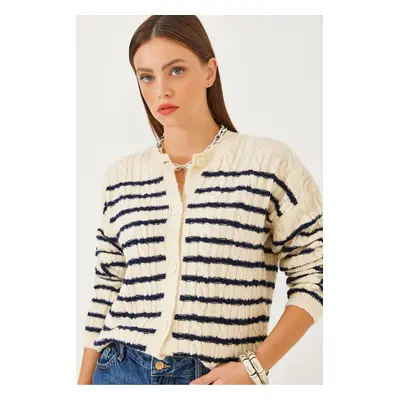 Bianco Lucci Women's Striped Hair Knitted Sweater Cardigan