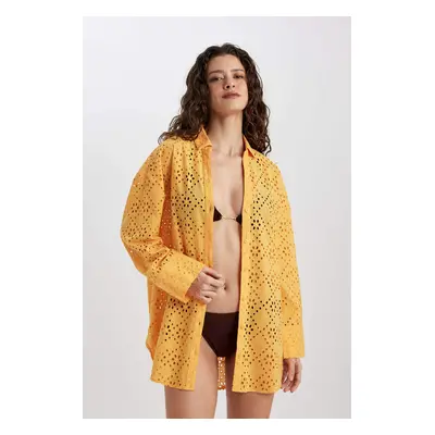 DEFACTO Fall in Love Cotton Yellow Beach Shirt