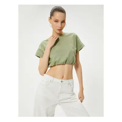 Koton Crop T-Shirt Elastic Hem Short Sleeve Crew Neck Cotton