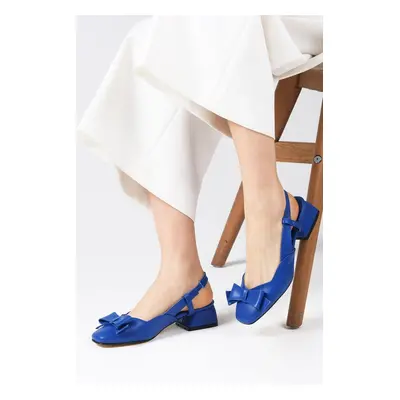 Mio Gusto Billie Saks Blue Color Open Back Women's Low Heeled Shoes with Bow Accessory