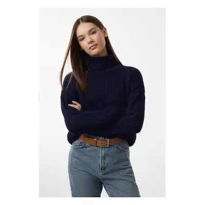 Trendyol Navy Blue Crop Turtleneck Knitwear Sweater