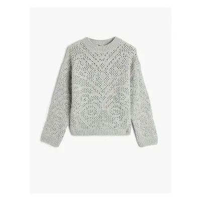 Koton Knit Sweater Openwork Round Neck Long Sleeve