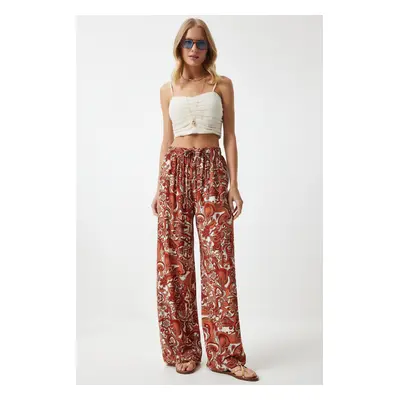 Happiness İstanbul Women's Tile Patterned Loose Viscose Palazzo Trousers