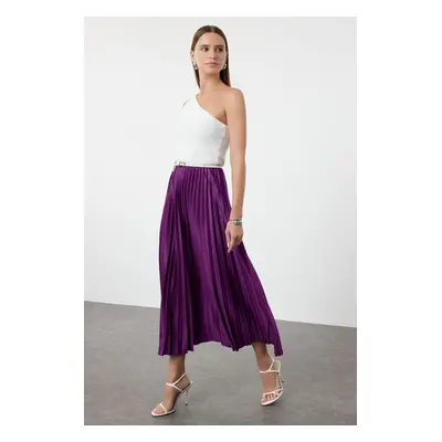 Trendyol Plum Pleated Maxi Stretch Knit Skirt