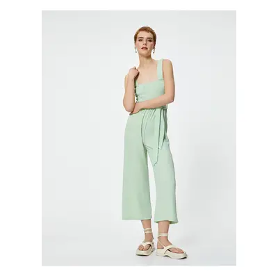 Koton Jumpsuit Thick Straps Short Plain Wide Leg Square Neck