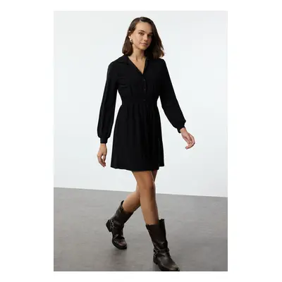 Trendyol Black Polo Neck Elastic Waist Mini Knitted Dress