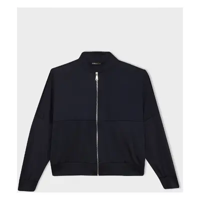 DEFACTO College Collar Zipper Pocket Basic Plain Bomber Cardigan