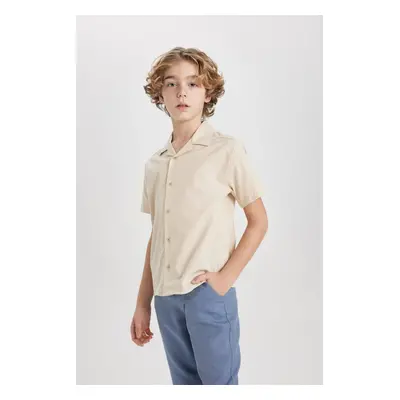 DEFACTO Boy Oversize Wide Pattern Polo Collar Seersucker Textured Short Sleeve Shirt