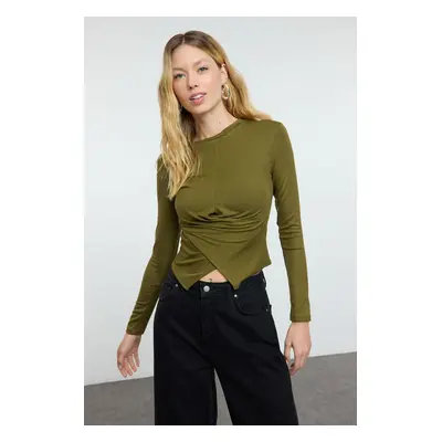 Trendyol Khaki Double Breasted Gathered/Drape Detailed Slim/Fits Body Knitted Blouse