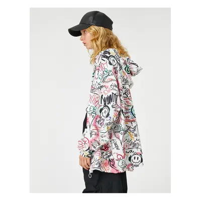 Koton Zippered Oversize Sweatshirt Graffiti Printed With Fleece Inside