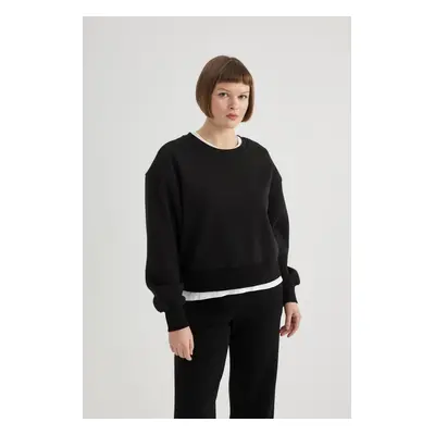 DEFACTO Relax Fit Crew Neck Thick Basic Plain Sweatshirt