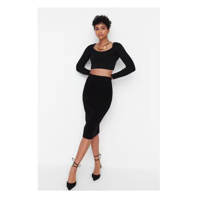 Trendyol Black Midi Pencil Knitwear Skirt