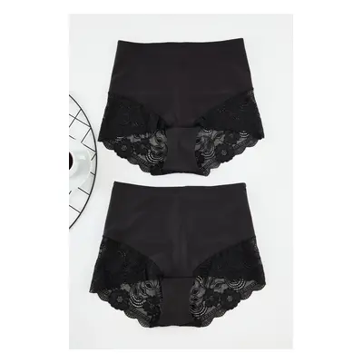 Trendyol Curve Black 2-Pack High Waist Lace Soft Comfort Plus Size Panties