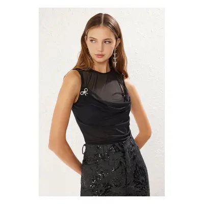 Trendyol Black Accessory Detailed Knitted Blouse