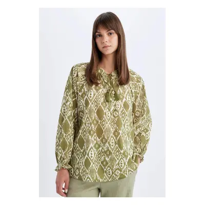 DEFACTO Relax Fit Patterned Voile Long Sleeve Blouse Tunic