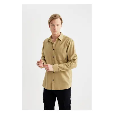 DEFACTO Regular Fit Cotton Pocket Long Sleeve Shirt