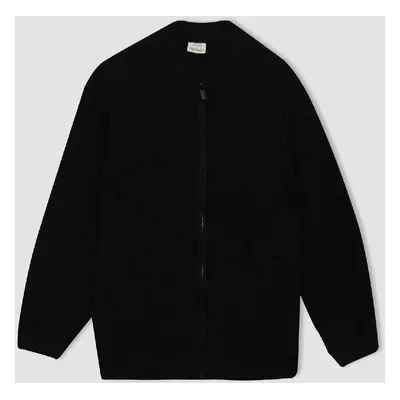 DEFACTO Boy Basic Knitwear Half Turtleneck Knitwear Zippered Cardigan