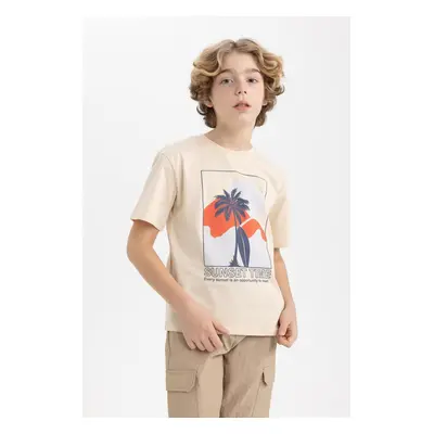 DEFACTO Boys' Crew Neck Printed Short Sleeve T-Shirt