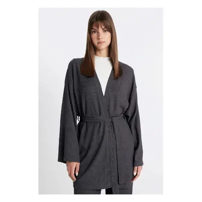 DEFACTO Relax Fit Shawl Collar Belted Crepe Kimono