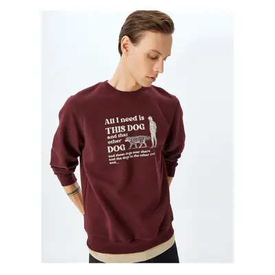 Koton Crew Neck Raised Cotton Blended Slogan Printed Sweatshirt