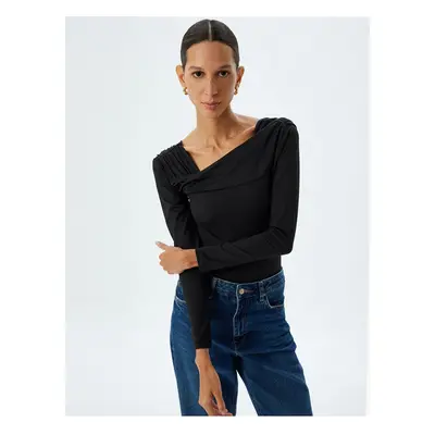 Koton Asymmetrical Collar Blouse Long Sleeve Slim Fit