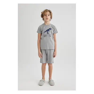 DEFACTO Boy's Dinosaur Printed Short Sleeve Pajama Set with Shorts